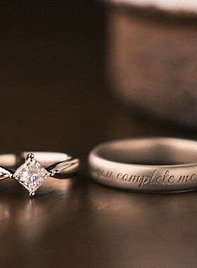 Z先生原创磨f砂925银培养钻石情侣戒指银白求婚时尚简单戒指