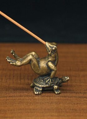 迷你实心青蛙小线香古玩铜器创意香插香座纯铜仿古小动物摆件乌龟