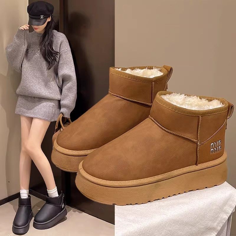 周冬雨同款mini皮毛一体雪地靴男女款保暖防滑加绒短筒棉鞋冬ak