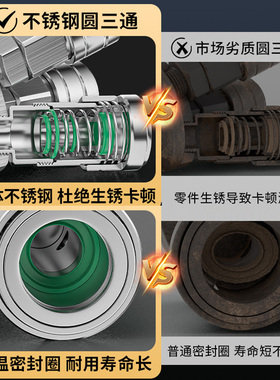 气管快速接头三通圆二通不锈钢C式自锁气泵空压机出气口分流配件