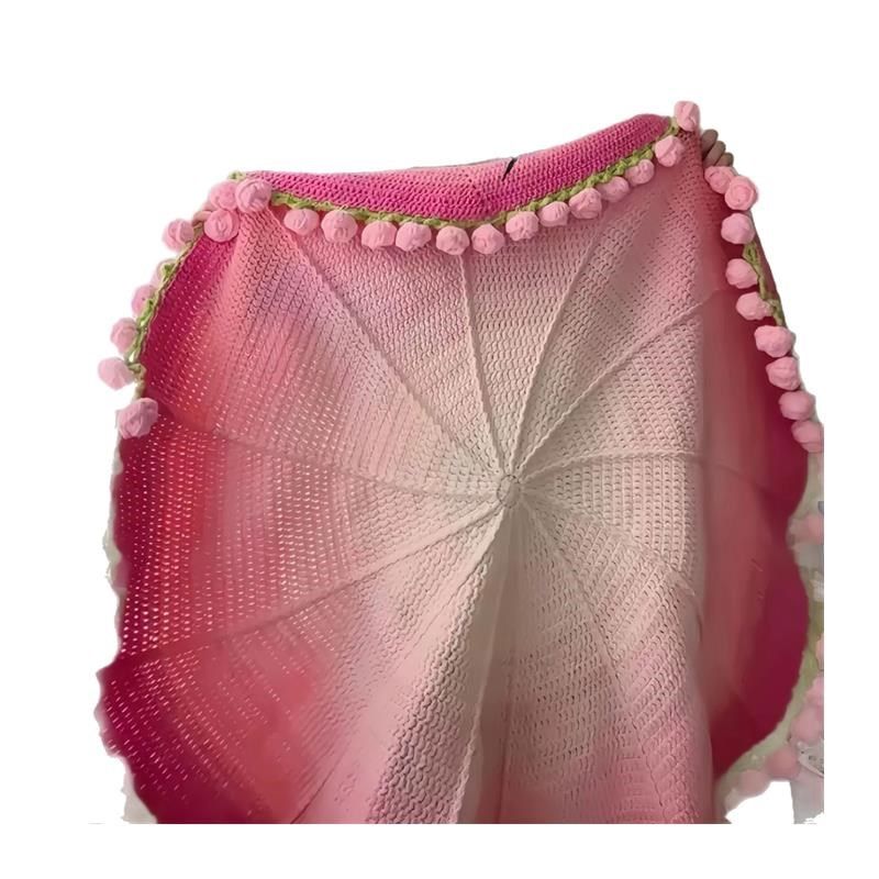 手工玫瑰花束渐变粉色花r束毯子空调盖毯毛线钩针织手工礼物材料 - 图3