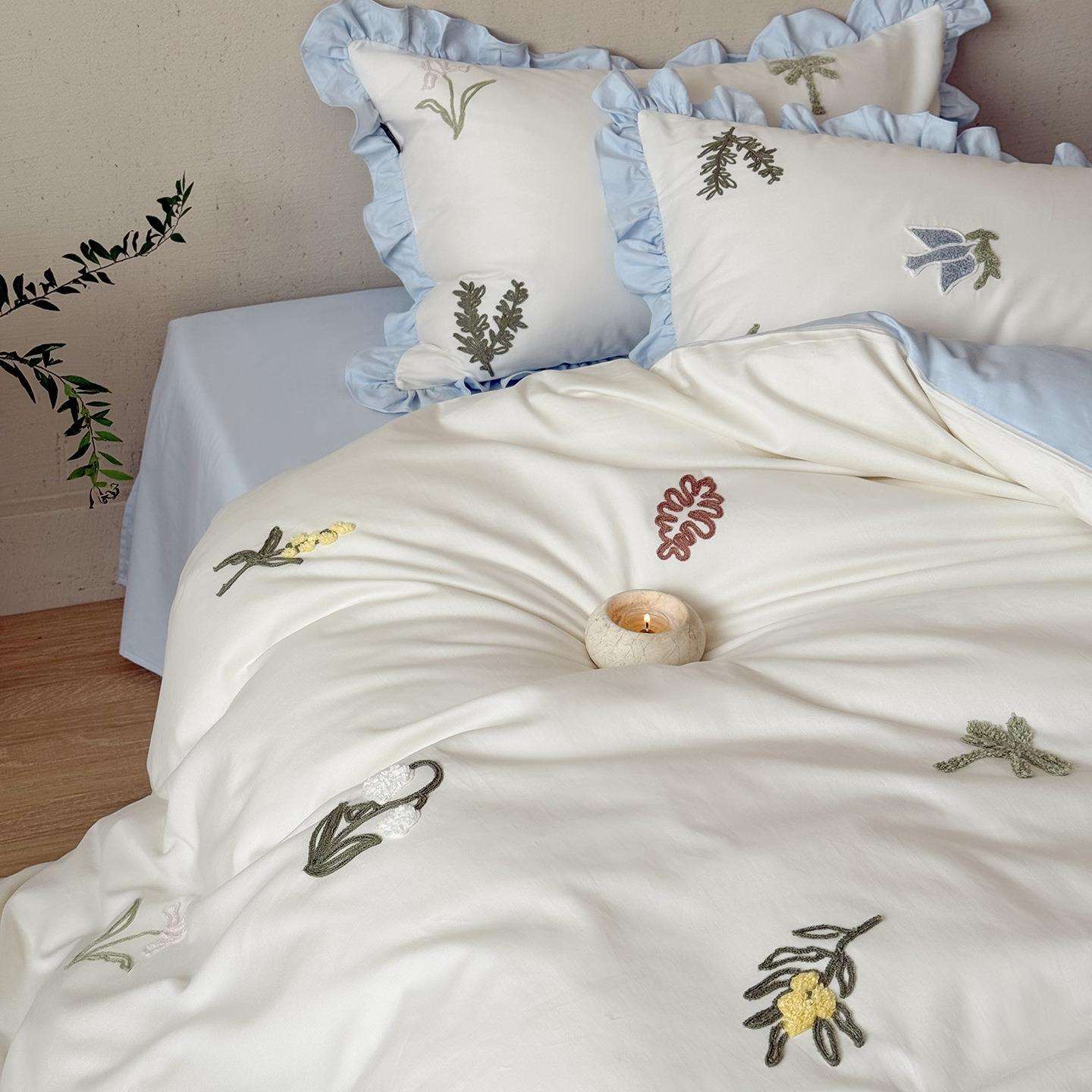 秋冬软糯100支长绒棉磨毛四件套少女心纯棉刺绣床单被套加厚4件套 - 图2