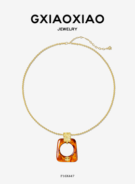 GXIAOXIAO几何方形鸢尾花项链