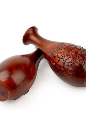 中国风客厅红木雕花瓶摆件 实木质酒柜装饰品家居饰品玄关摆设