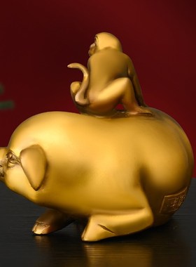 纯铜猴黄铜猪摆件家居书房办公室桌面装饰L注定封侯猪猴高官厚禄