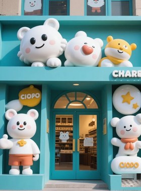 玻璃钢雕塑定制户外立体门头创意屋顶卡通动宠Q物网红打卡装饰挂