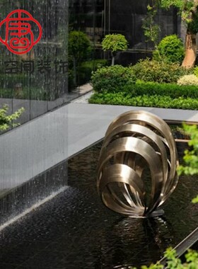 户外不锈钢发光圆环雕塑定制广场社区园林水景观抽U象飘带艺术摆