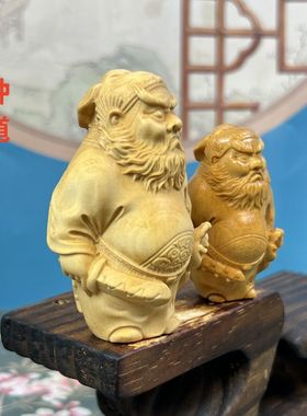 钟道黄杨木雕钟馗招财手把件