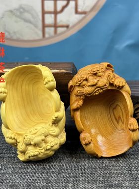 黄杨木雕貔貅禅意茶勺摆件