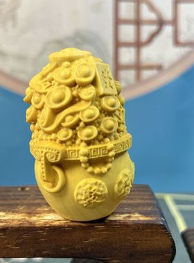 黄杨木雕聚宝盆元宝摆件聚财