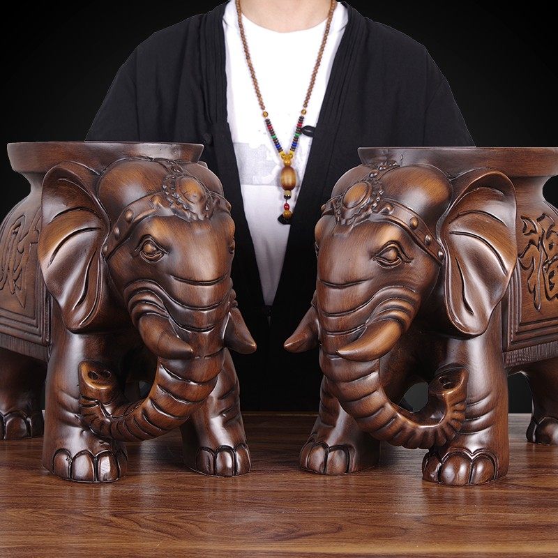 实木雕刻大象凳子换鞋一对木质象摆件落地玄关柜客厅手工艺品乔迁,淘宝优惠券,粉丝福利购,淘宝优惠卷