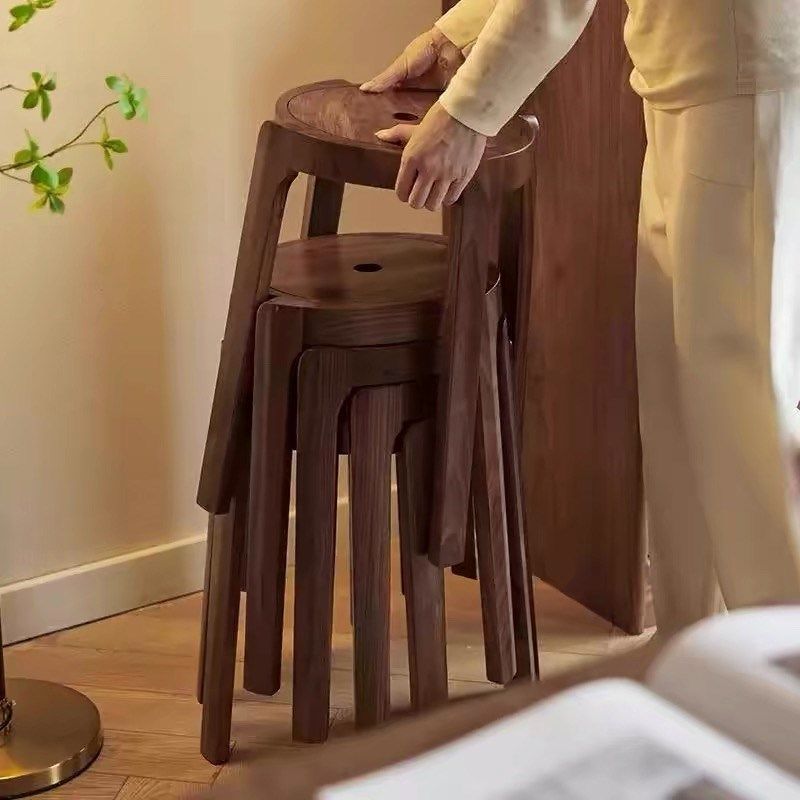 北美黑胡桃木凳子小户型家用餐厅圆凳可堆叠实木风车凳梳妆换鞋凳,淘宝优惠券,粉丝福利购,淘宝优惠卷
