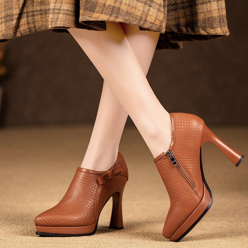 2024时尚深口单鞋女春秋新款粗跟防水台高跟鞋优雅气质尖头女鞋子,淘宝优惠券,粉丝福利购,淘宝优惠卷