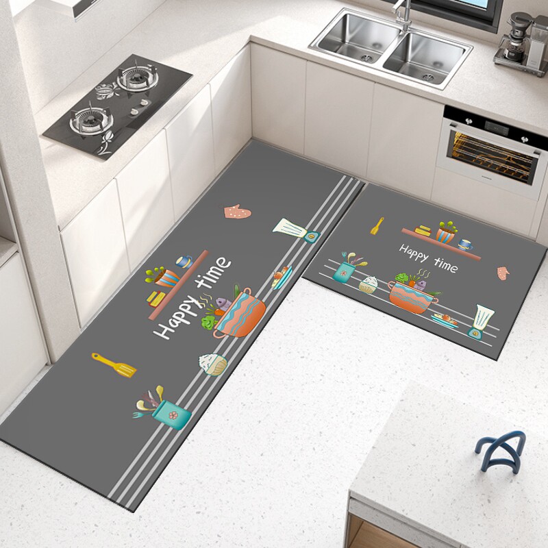 Kitchen floor mats are non-slip and oil-proof, wipe-free, anti-dirty, L-shaped silicon F algae mud absorbent mats, special mats, foot mats and carpets.