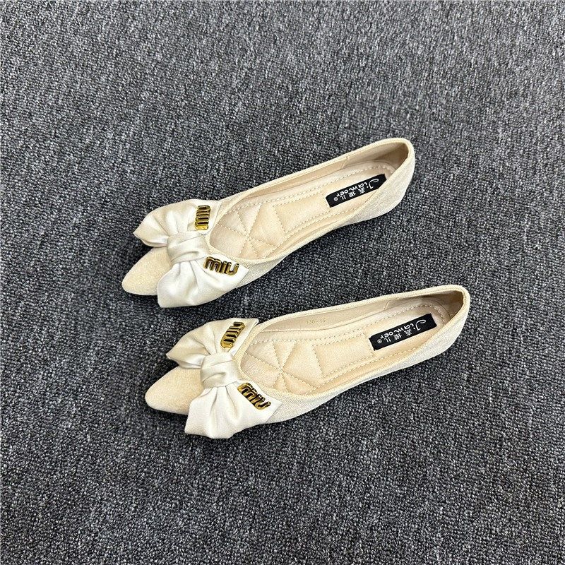 尖头单鞋女2024年新款秋季平底浅口瓢鞋黑色蝴蝶结软底工作鞋春秋,淘宝优惠券,粉丝福利购,淘宝优惠卷