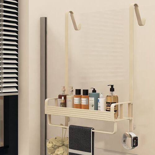 奶油风浴室置物架洗手间挂篮卫生间收纳架厕所P淋浴房挂架门后架 - 图0