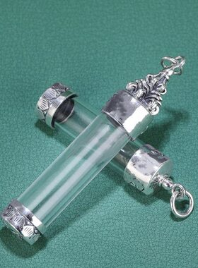 藏式925纯银项链吊坠嘎乌盒 西藏金刚杵透明盒男女嘎乌盒男女通用