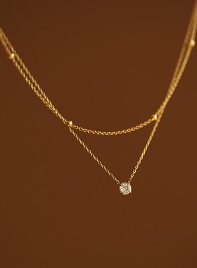 鼻屎钻不掉色双层项链女士一颗钻锁骨链叠戴2024新款气质小众设计