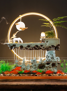 创意流水景观玻璃鱼缸循环水家居客厅办公K室桌面装饰摆件开业礼