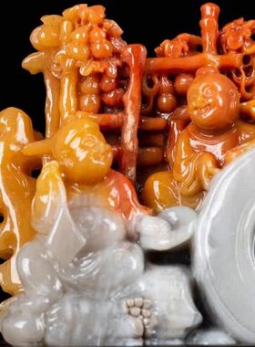 工艺品寿山石建摆设家居福滚创意俏色巧雕财源原石摆件客厅装饰滚