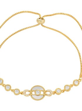 真金电镀锆石气质手饰品女韩国时尚设计感可调节抽拉贝母月亮手链