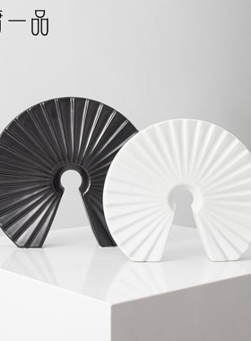 新中式创意陶瓷扇形摆件样板间酒柜玄关办公室现代轻奢装饰品摆设