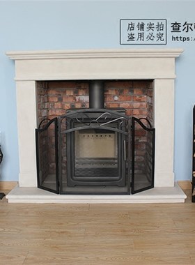 真火壁炉防护栏 围栏 防火罩火屏 装饰拦网 铁艺摆件 三折页挡网