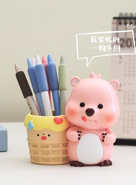 可爱小海狸loopy露比笔筒桌面摆件树脂工艺品化妆笔收纳筒文具
