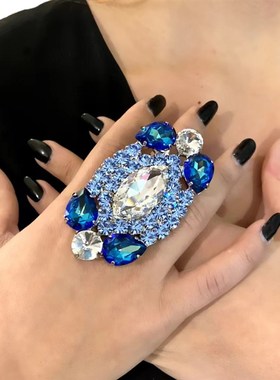 欧美夸张宴会礼服宝石开口戒指指环E女时尚百搭个性夜店演出配饰