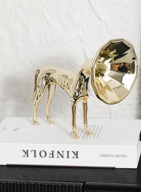 金色喇叭狗轻奢摆件装饰极简意式电视柜酒柜办公桌样X板房客厅家