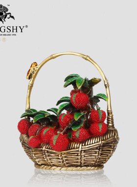 梦使铜开业礼品家居电视酒柜门客厅办公室荔枝花篮装饰中式摆件