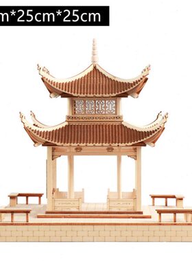 新中式创意木质凉亭建筑屋檐禅意客厅玄关家居样板房软装饰品摆件