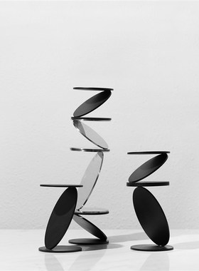 简约现代黑色银色金n属几何摆件白色陶瓷花器客厅电视柜样板间饰