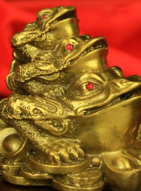 纯铜金蟾黄铜三代蟾摆件大号三脚铜蟾蜍三层金蟾装饰礼品家居客厅
