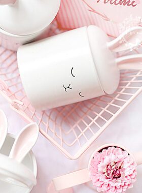 小收纳罐罐害羞兔哑光萌糖啦立体棉签翻陶瓷收纳首饰收纳兔兔