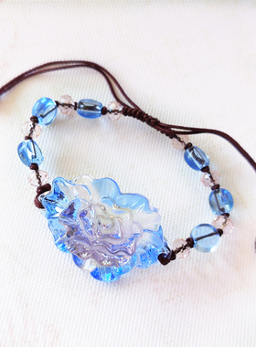 古法琉璃甜美花j朵时尚潮流学生情侣手链玫瑰之恋粉红饰品送女友