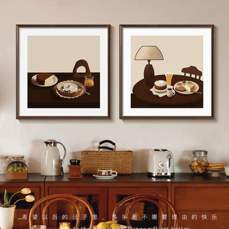惬意午后 复古风咖啡店氛围感装饰画美拉德餐厅组合画桌边柜摆画 - 图2