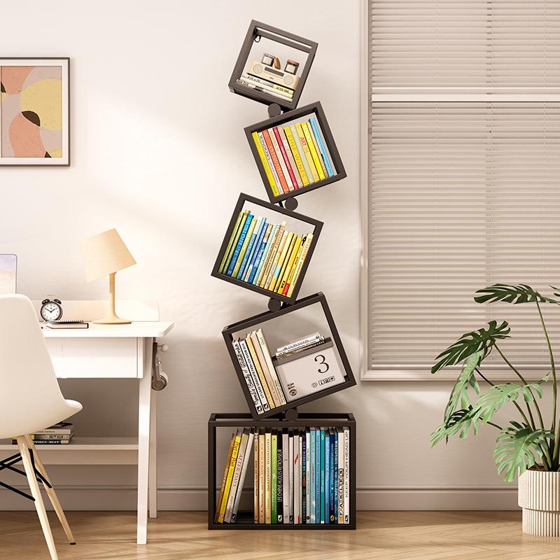 Creative corner bookshelves floor-standing shelf iron art internet celebrity special display rack living room bookcase bookshelves integrated against the wall