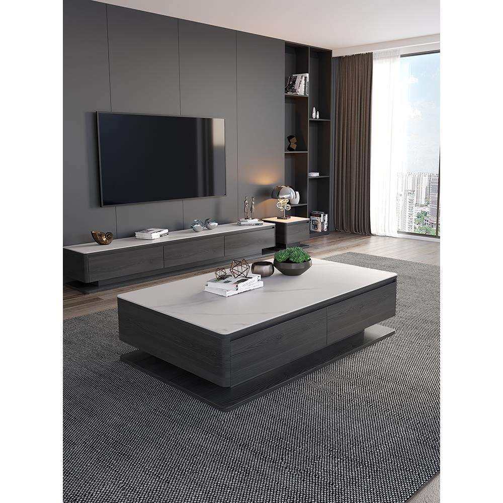 轻奢极简茶几电视柜组合家用高端现代小户型客厅新款黑色岩板茶台,淘宝优惠券,粉丝福利购,淘宝优惠卷