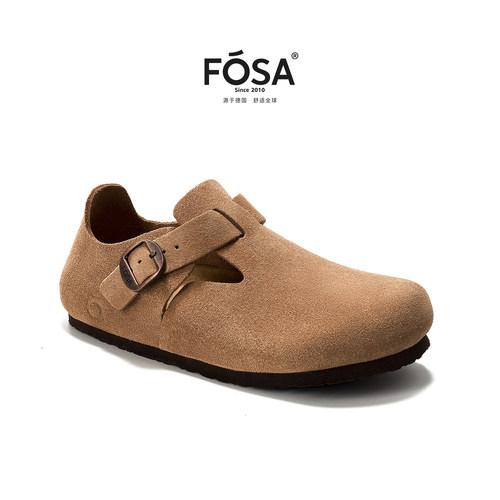 FOSA（女鞋）张元英同款学生勃肯鞋外穿春秋真皮全包女士一脚蹬鞋 - 图1