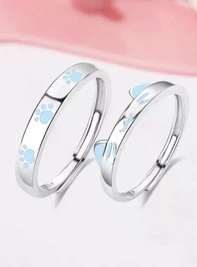 999纯足银栀子戒指情侣一对活口调节情侣对戒送女友Y闺蜜节日礼物