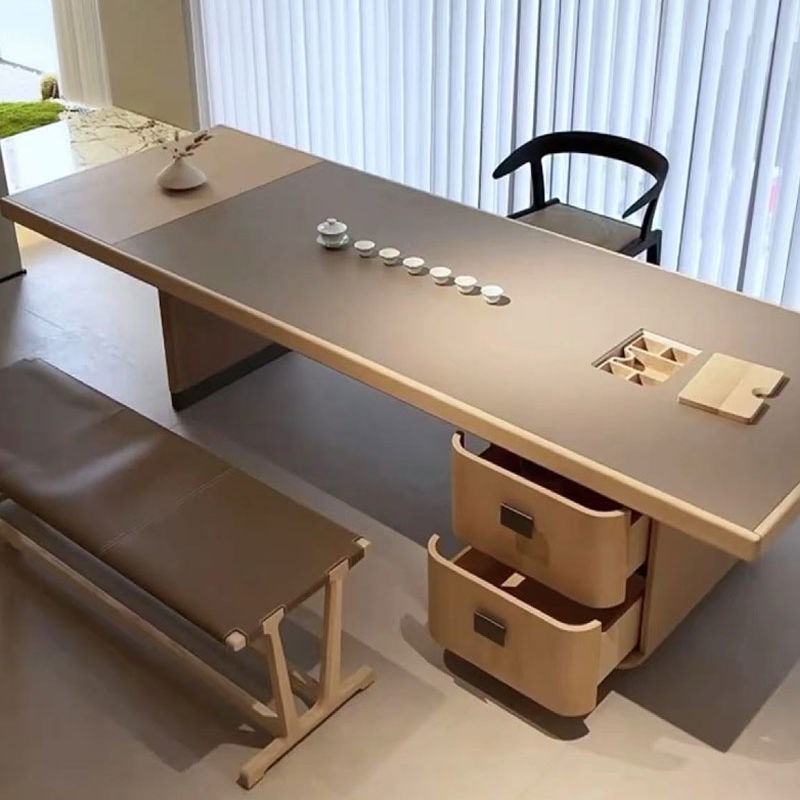 Black walnut new Chinese tea table modern simple cream style solid wood tea table office light luxury slate tea table