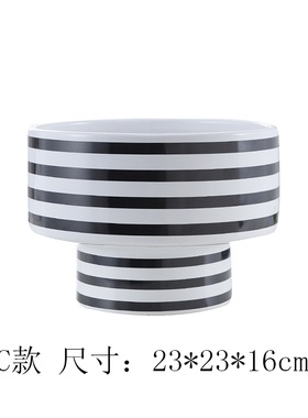现代极简黑白条纹陶瓷花瓶摆x件样板房家居客厅茶几餐桌果盘装饰