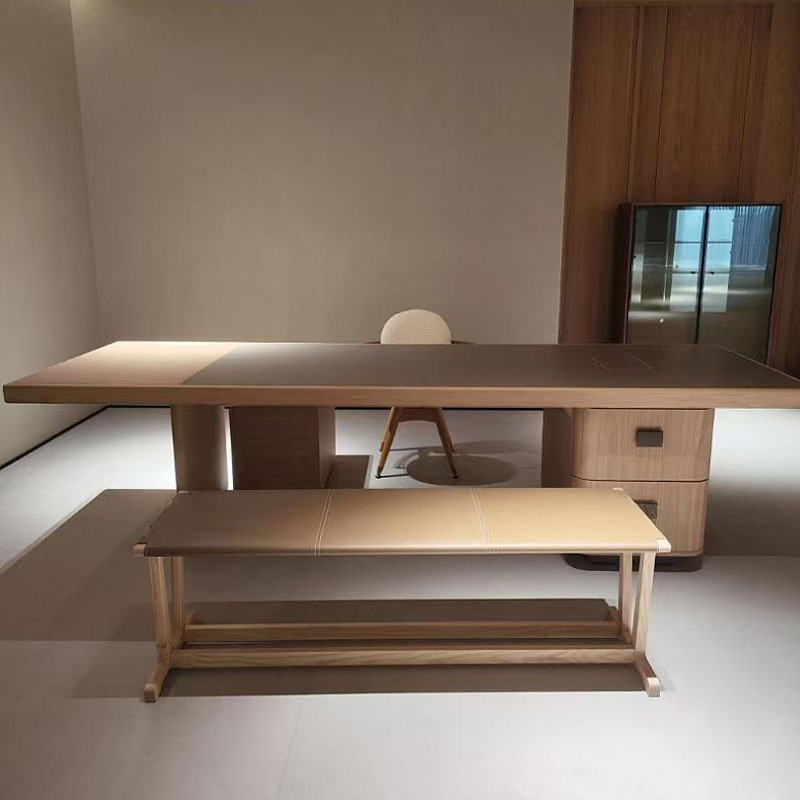 Black walnut new Chinese tea table modern simple cream style solid wood tea table office light luxury slate tea table