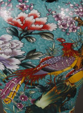 清雍古玩家居正盖凤凰古董罐花彩珐琅摆件将军仿古瓷装饰罐祥鸟