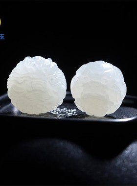 杰嘉宝玉原创和田玉貔貅雕刻珠子塔青细料瑞兽圆珠子吊坠diy带证