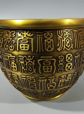 铜缸摆件 铜f烟缸摆件铜水缸摆件五牛图百福狮头缸招财铜聚宝盆缸