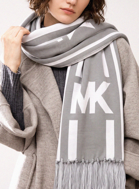 【双十一抢先购】MK官方 SCARF秋冬季女士围巾字母条纹保暖披肩