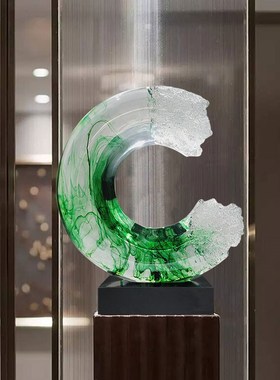 酒店客厅售楼处仿琉璃抽象透明树脂C字型雕塑艺术品玄关装饰摆件
