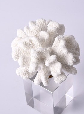 欧式现代水晶蓝色白色珊瑚摆件样板间书房客厅桌面装饰品